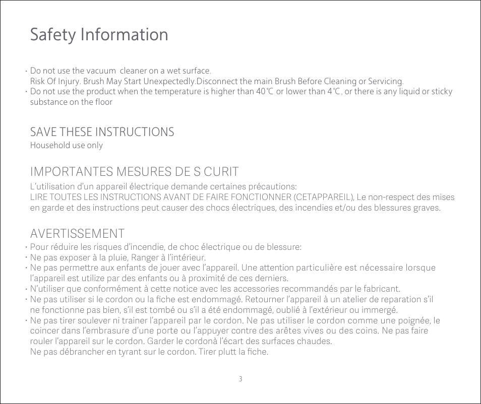 Safety information, Save these instructions, Importantes mesures de s curit | Avertissement | Roborock E2 User Manual | Page 5 / 28