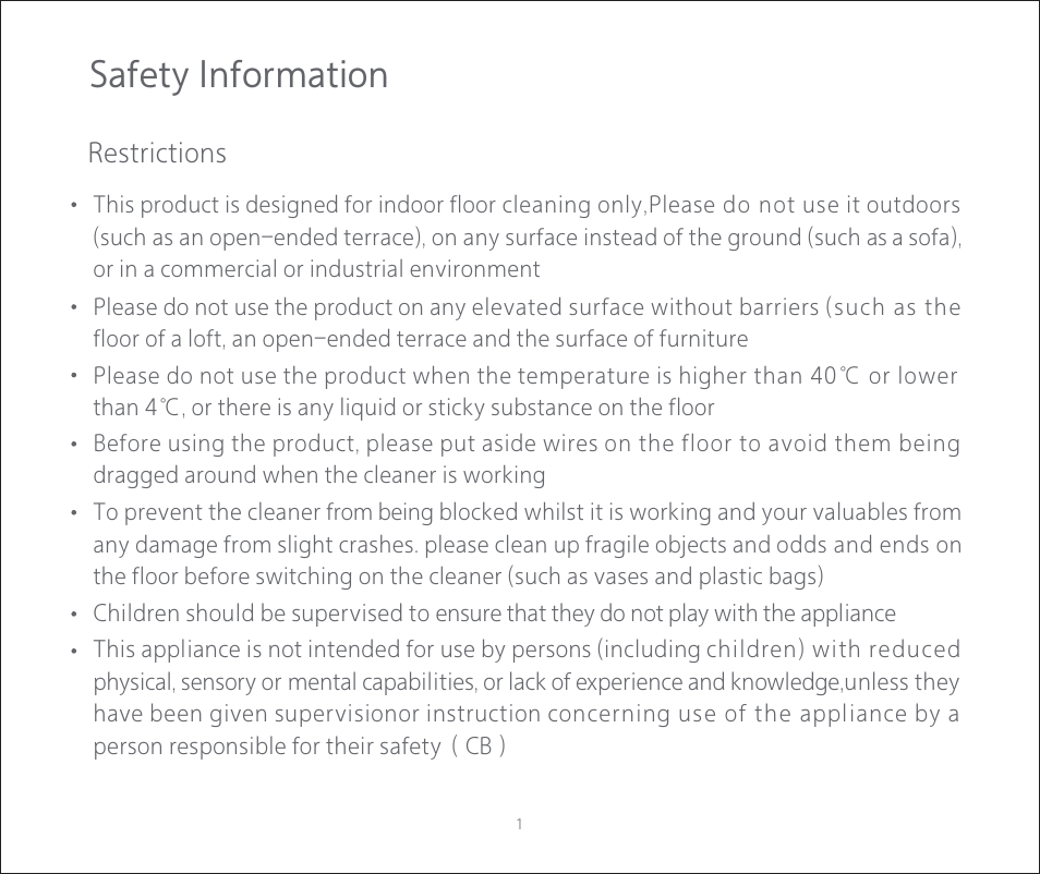 Safety information | Roborock C1 CE User Manual | Page 2 / 24