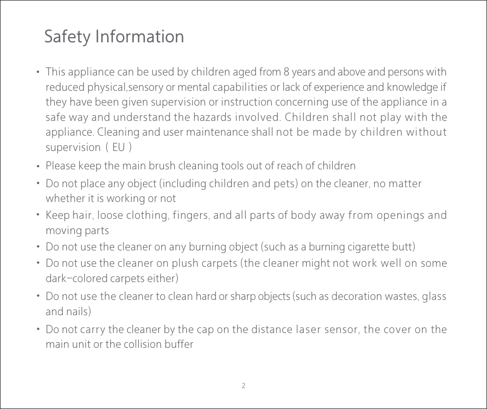 Safety information | Roborock C1 CE User Manual | Page 3 / 24