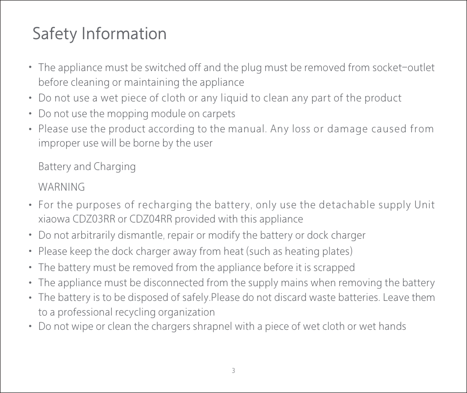 Safety information | Roborock C1 CE User Manual | Page 4 / 24