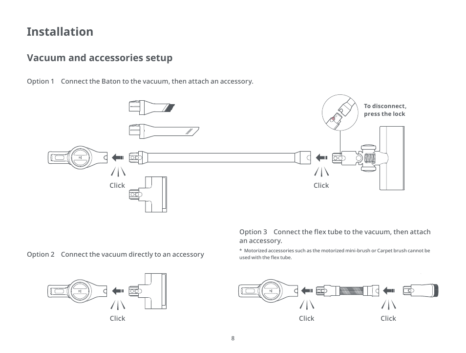 Installation, Vacuum and accessories setup | Roborock H6 CE User Manual | Page 12 / 34