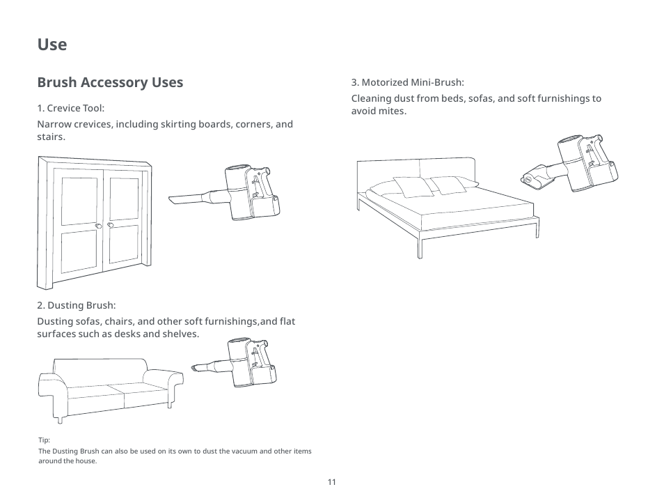 Brush accessory uses | Roborock H6 CE User Manual | Page 15 / 34