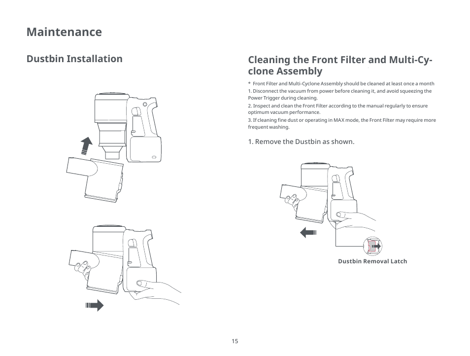 Maintenance, Dustbin installation | Roborock H6 CE User Manual | Page 19 / 34