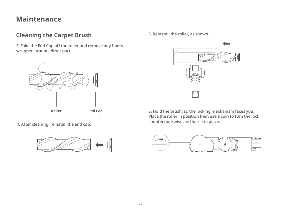 Maintenance, Cleaning the carpet brush | Roborock H6 CE User Manual | Page 26 / 34