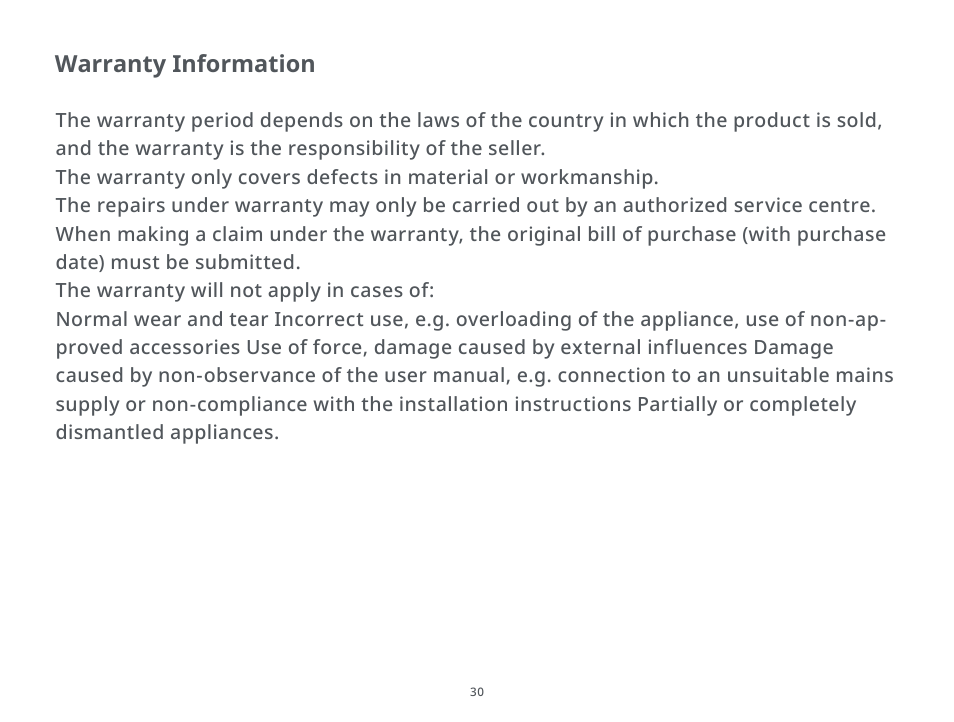Warranty information | Roborock H6 CE User Manual | Page 34 / 34