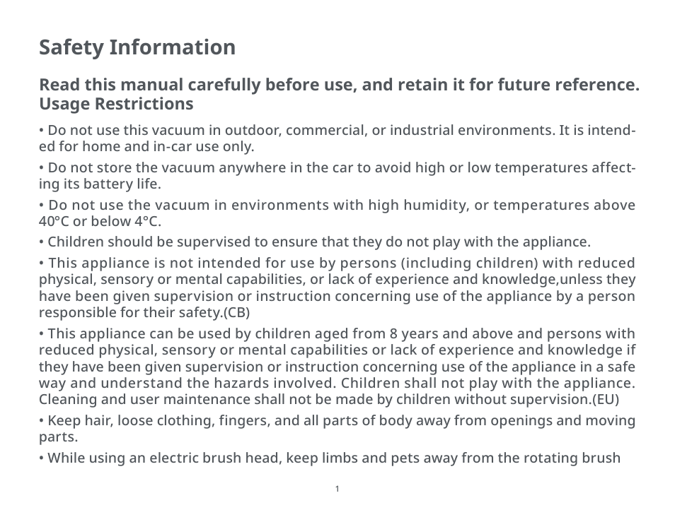 Safety information | Roborock H6 CE User Manual | Page 5 / 34