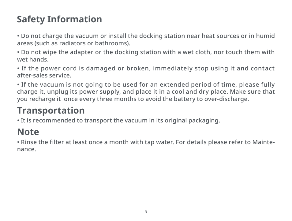 Transportation, Safety information | Roborock H6 CE User Manual | Page 7 / 34