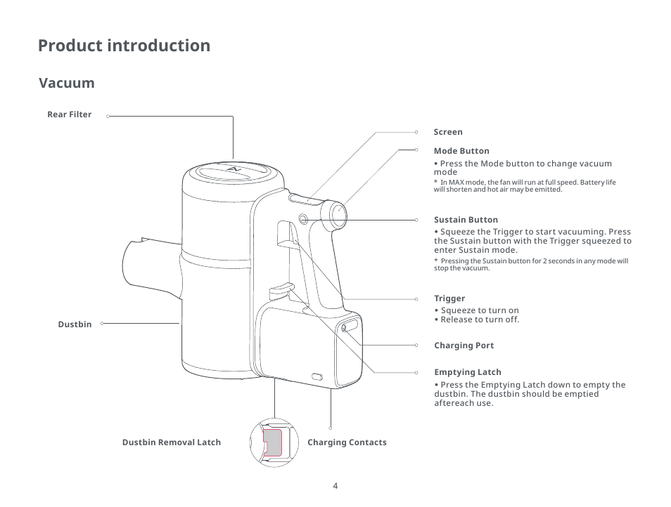 Product introduction, Vacuum | Roborock H6 CE User Manual | Page 8 / 34