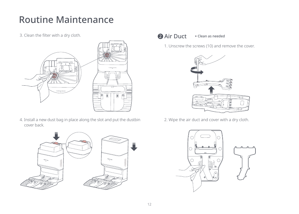 Routine maintenance, Air duct | Roborock Auto Empty Dock Pure CE User Manual | Page 12 / 15