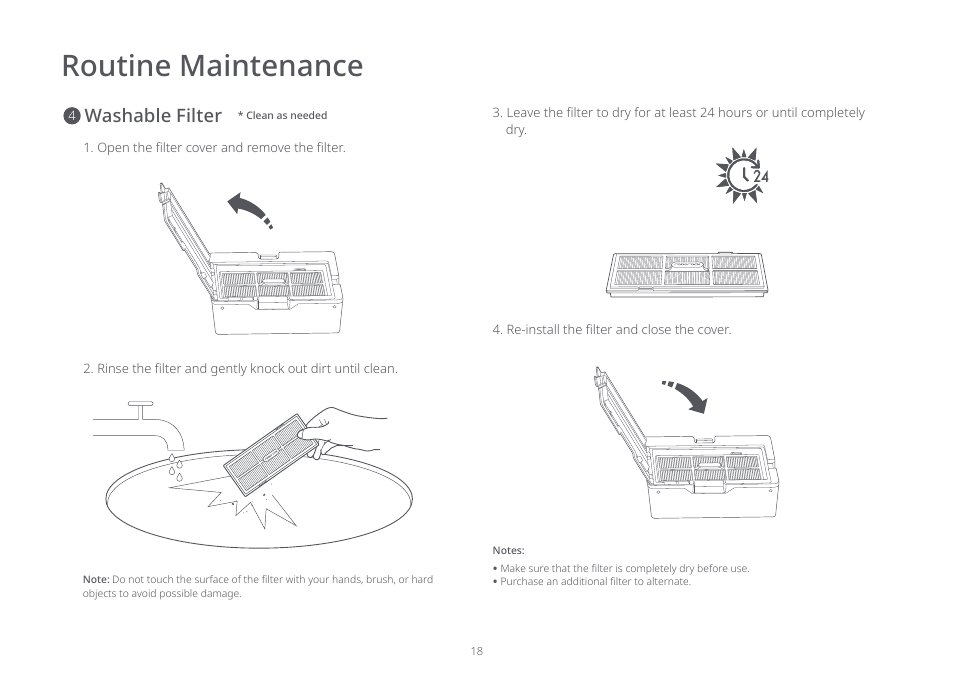 Routine maintenance, Washable filter | Roborock Auto-Emtpy Dock FCC User Manual | Page 22 / 27