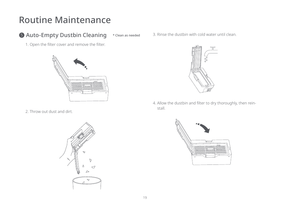 Routine maintenance, Auto-empty dustbin cleaning | Roborock Auto-Emtpy Dock FCC User Manual | Page 23 / 27