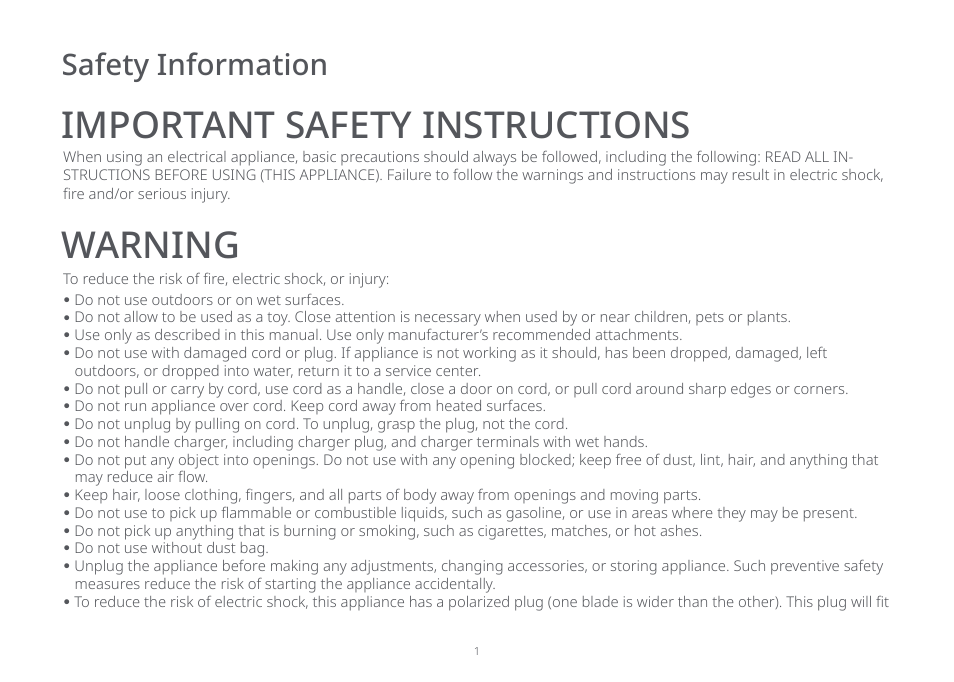 Important safety instructions warning, English, Safety information | Roborock Auto-Emtpy Dock FCC User Manual | Page 5 / 27