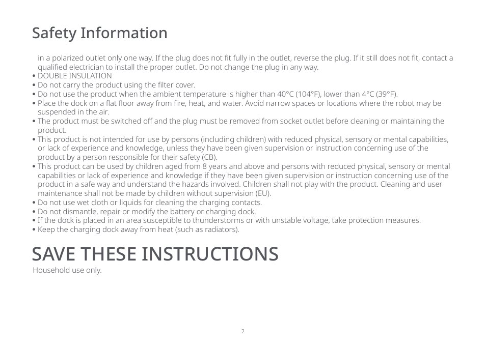 Save these instructions, Safety information | Roborock Auto-Emtpy Dock FCC User Manual | Page 6 / 27