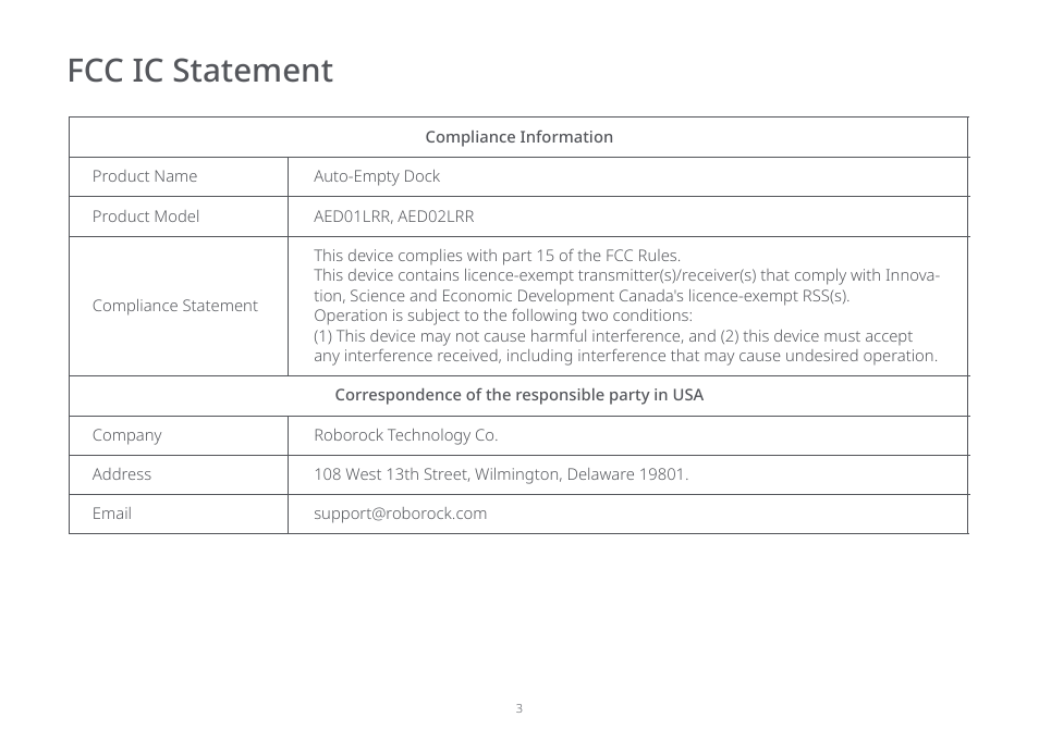 Fcc ic statement | Roborock Auto-Emtpy Dock FCC User Manual | Page 7 / 27