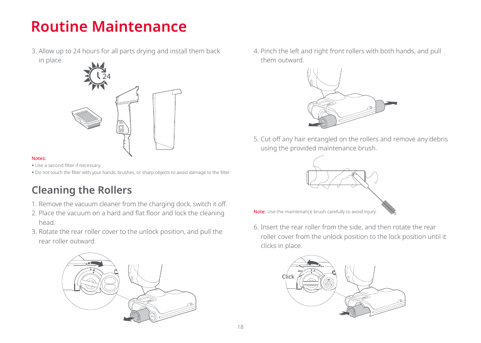 Routine maintenance, Cleaning the rollers | Roborock Dyad Pro FCC User Manual | Page 17 / 20