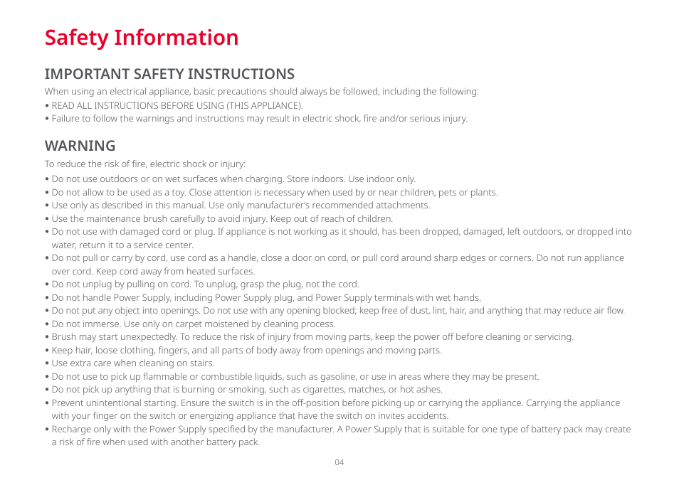 Safety information, Important safety instructions warning | Roborock Dyad Pro FCC User Manual | Page 3 / 20