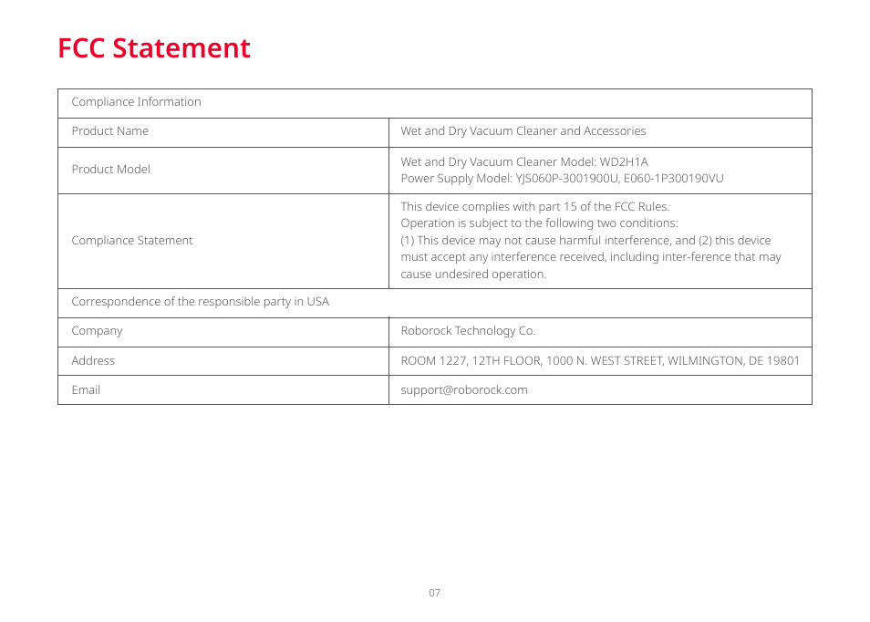 Fcc statement | Roborock Dyad Pro FCC User Manual | Page 6 / 20