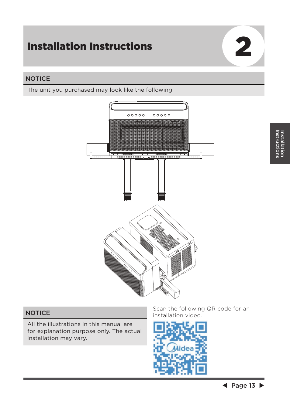Installation instructions | MIDEA 10,000 BTU U-shaped User Manual | Page 13 / 28