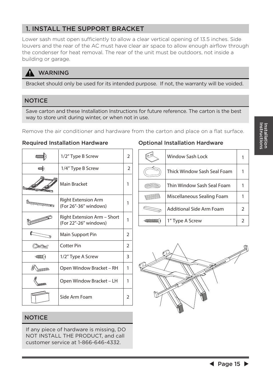 Install the support bracket | MIDEA 10,000 BTU U-shaped User Manual | Page 15 / 28