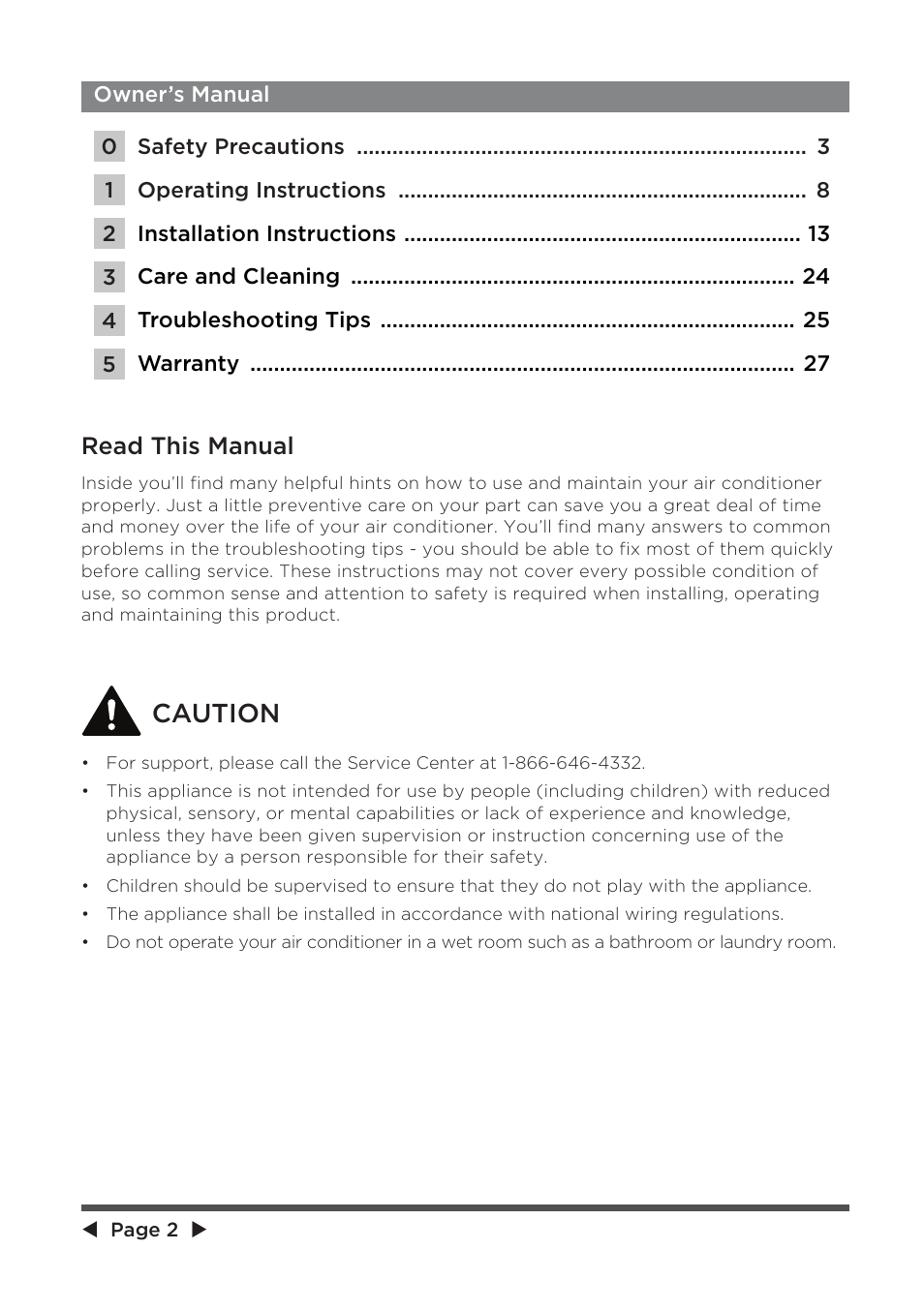 Caution, Read this manual | MIDEA 10,000 BTU U-shaped User Manual | Page 2 / 28