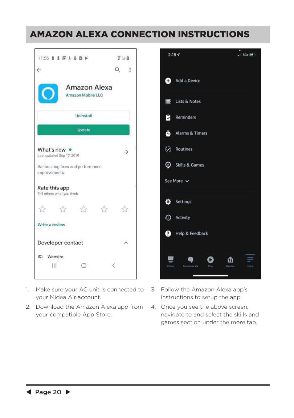 Amazon alexa connection instructions | MIDEA 25,000 BTU ComfortSense User Manual | Page 20 / 26