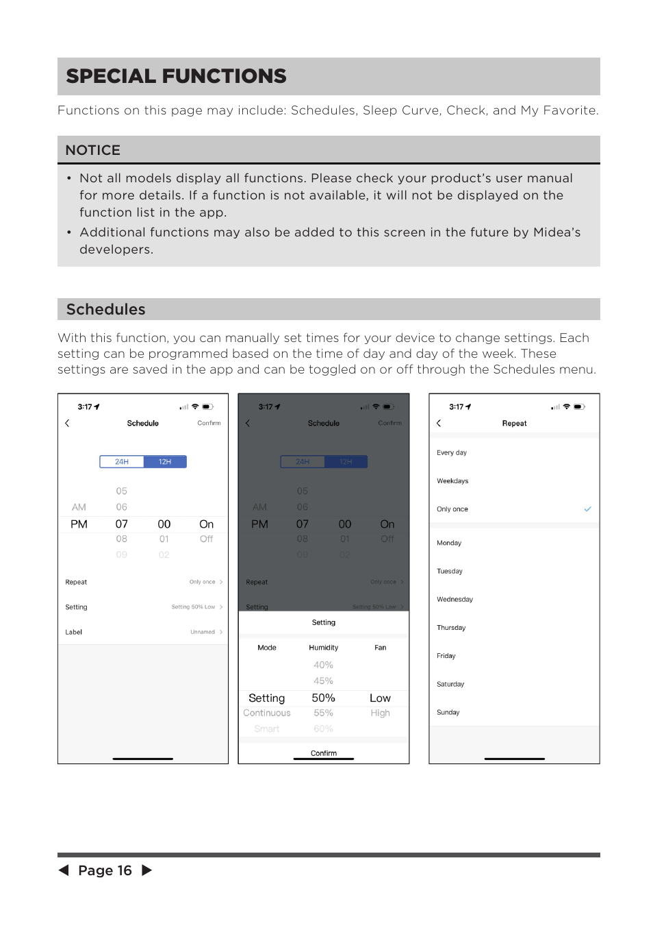 Special functions | MIDEA 8,000 BTU SmartCool User Manual | Page 16 / 26