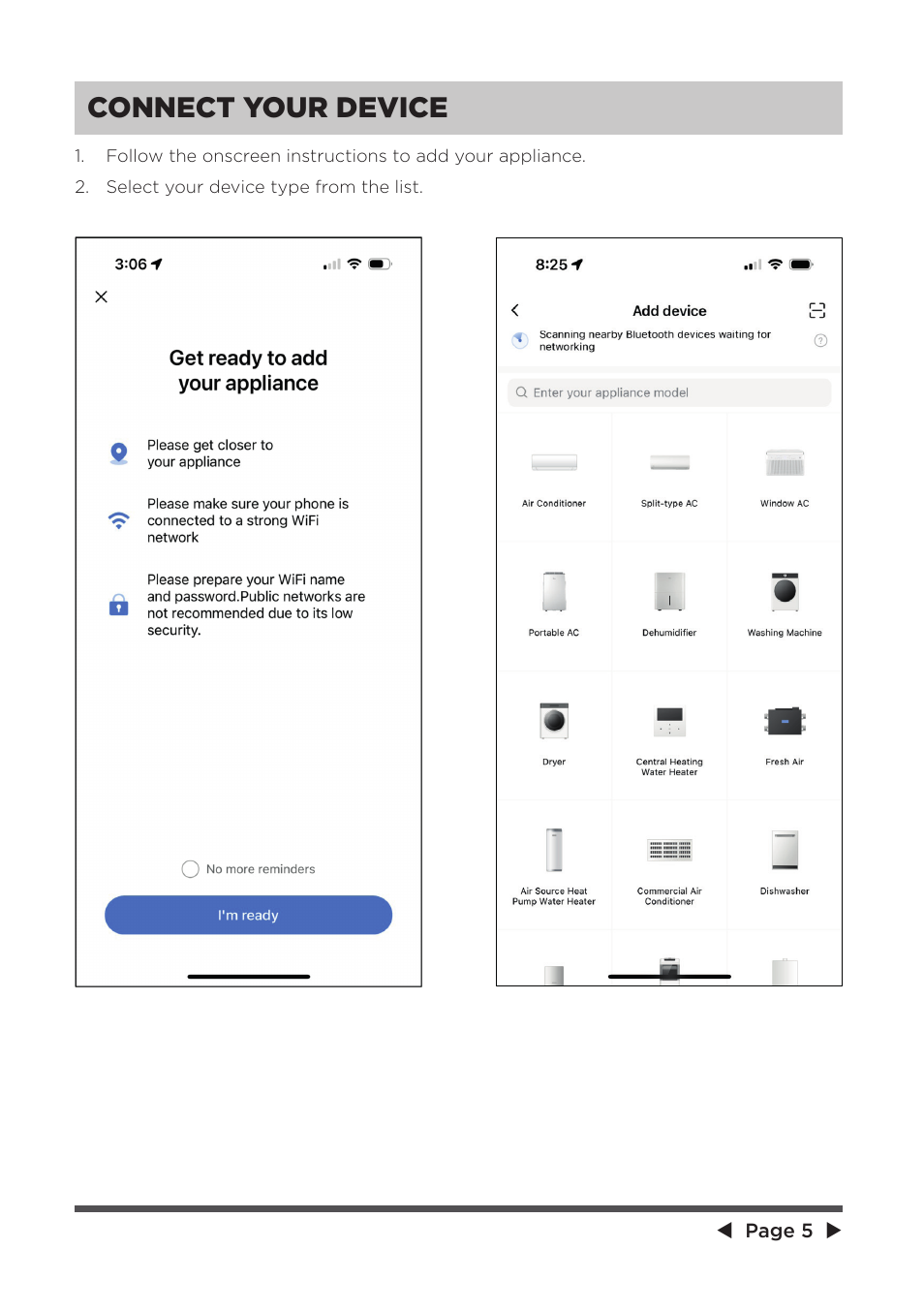 Connect your device | MIDEA 8,000 BTU SmartCool User Manual | Page 5 / 26