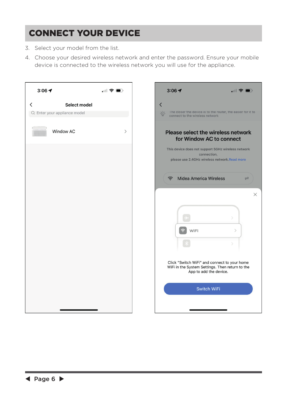 Connect your device | MIDEA 8,000 BTU SmartCool User Manual | Page 6 / 26