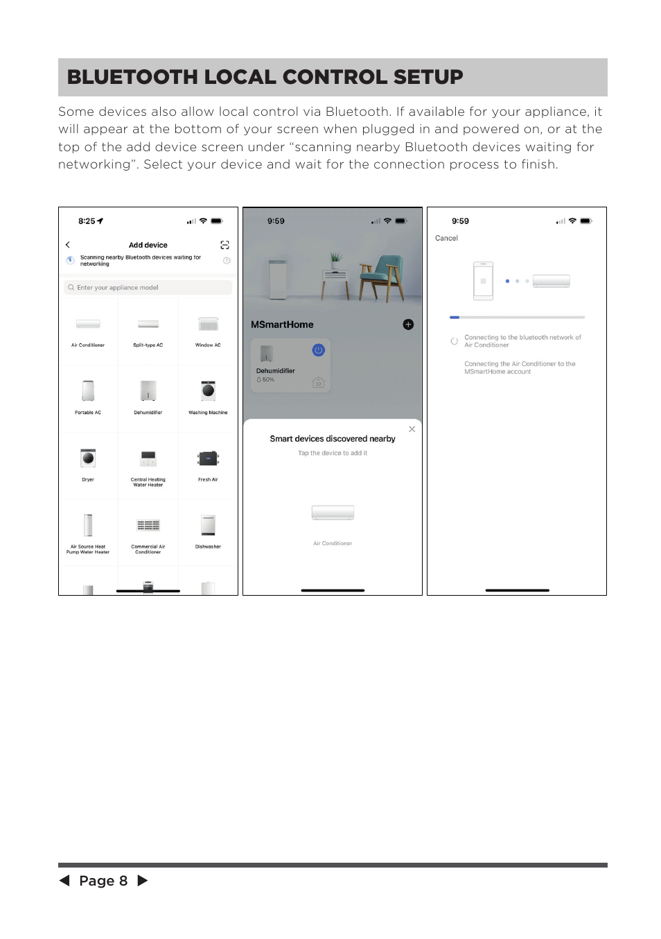 Bluetooth local control setup | MIDEA 8,000 BTU SmartCool User Manual | Page 8 / 26