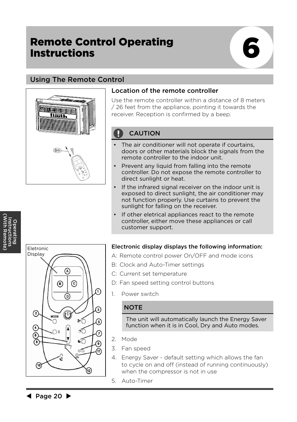 Remote control operating instructions, Using the re m ote control | MIDEA MWA12CR71 User Manual | Page 20 / 24