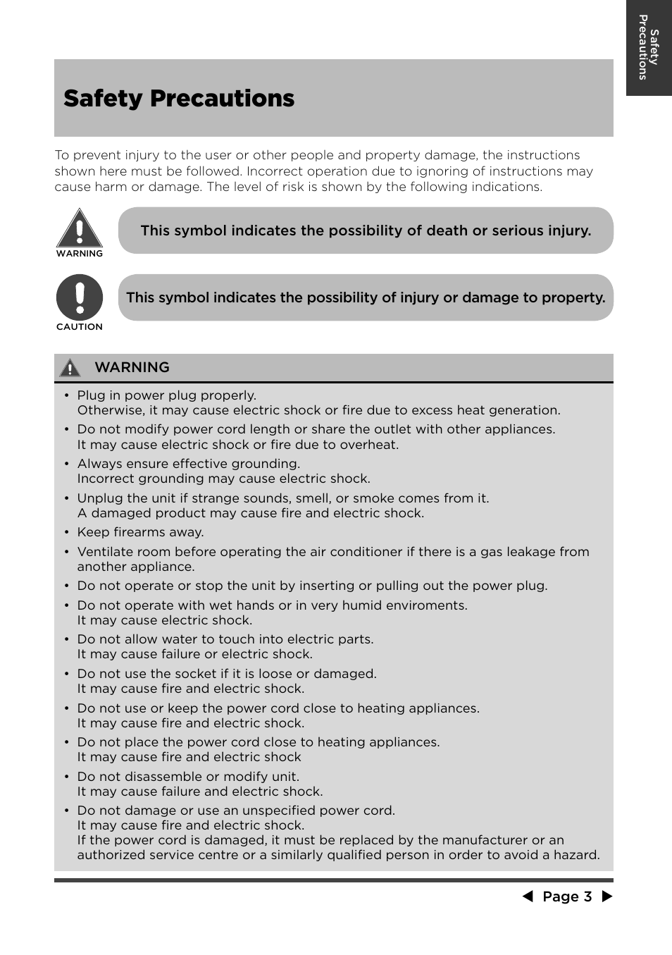 Safety precautions | MIDEA MWA12CR71 User Manual | Page 3 / 24