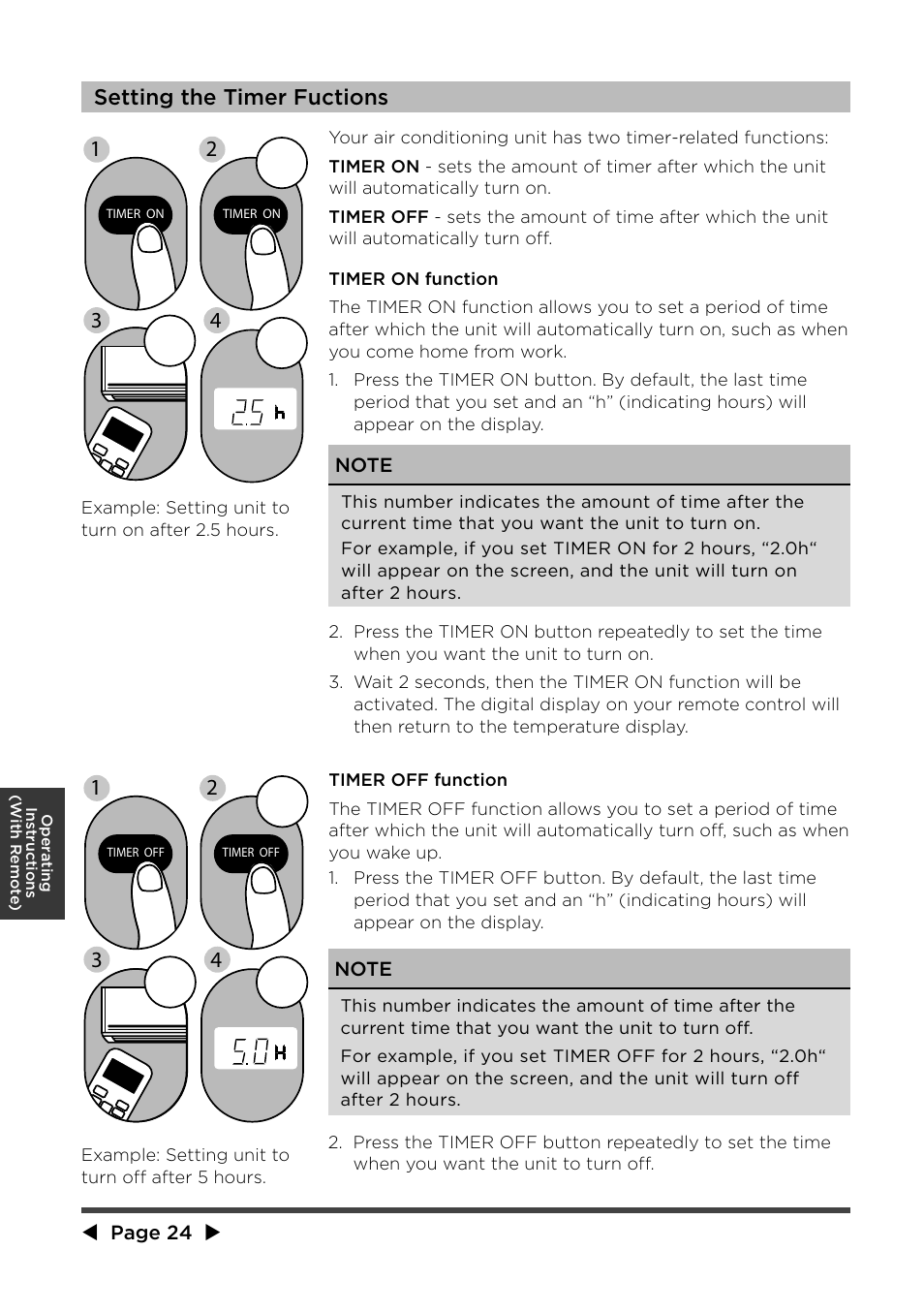 Setting the ti m er fuctions, 2sec, 1sec | Page 24 | MIDEA MPF08CR71 User Manual | Page 25 / 32