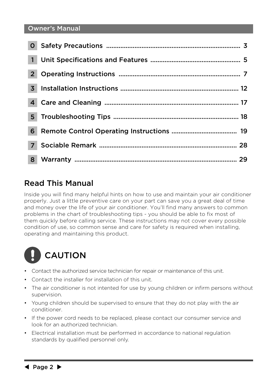 Caution, Read this manual | MIDEA MPF08CR71 User Manual | Page 3 / 32