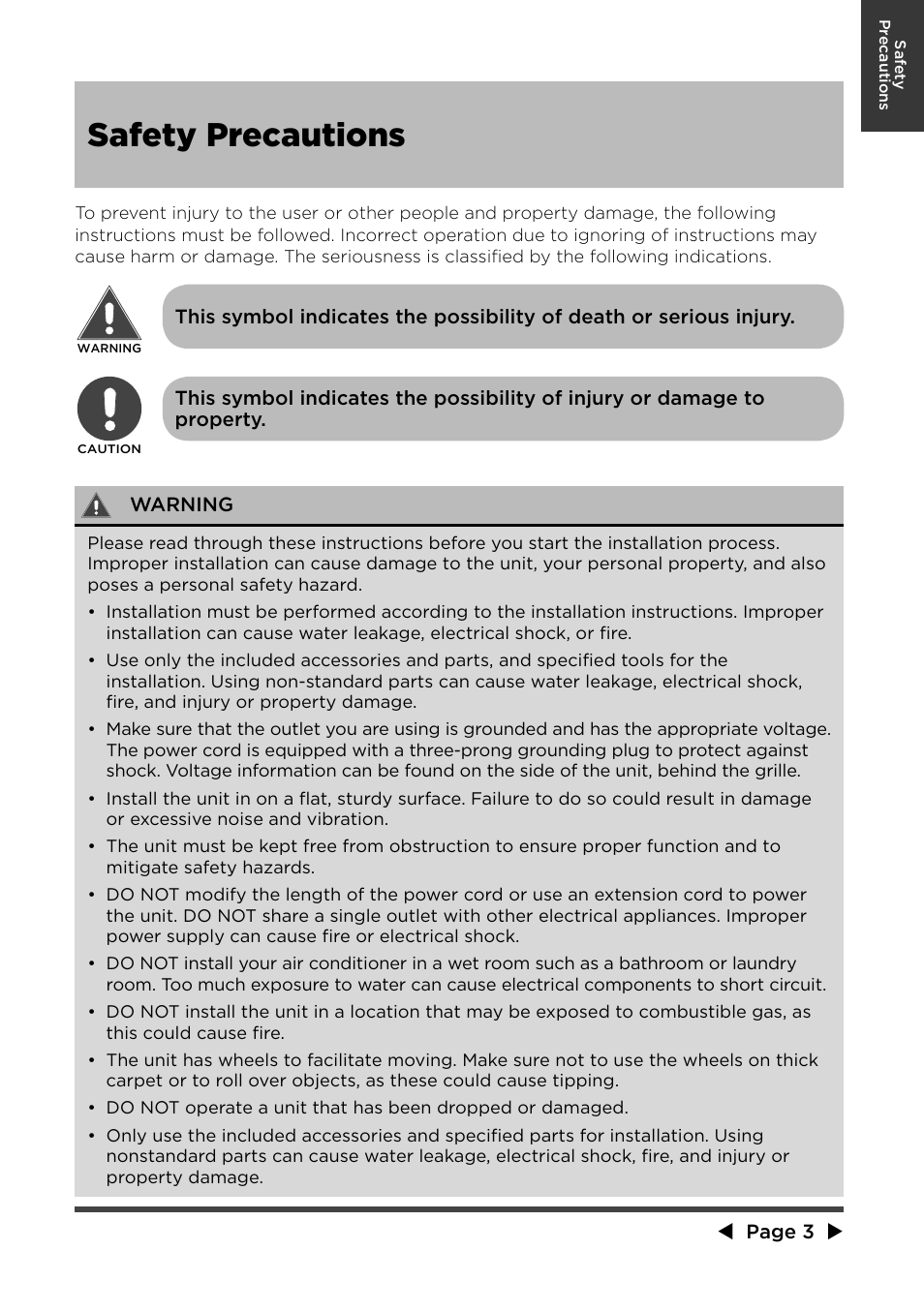 Safety precautions | MIDEA MPF08CR71 User Manual | Page 4 / 32