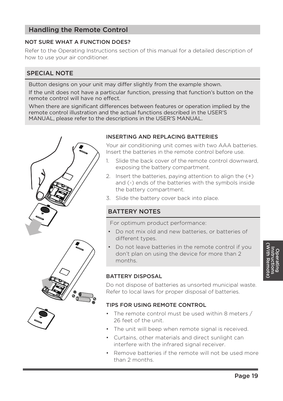 Handling the re m ote control | MIDEA MAP08R1CWT User Manual | Page 19 / 32