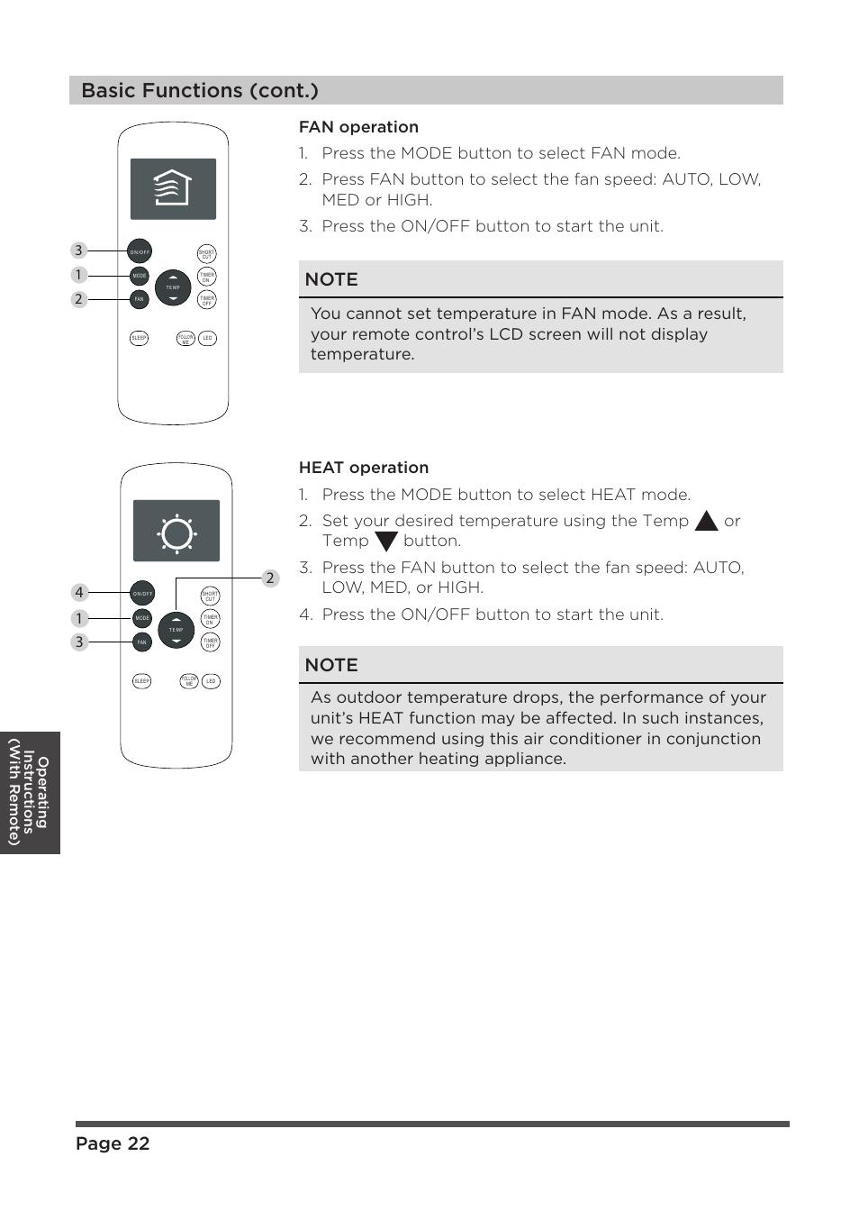 Basic fu n ctions (cont.), Page 22, Or temp | MIDEA MAP08R1CWT User Manual | Page 22 / 32