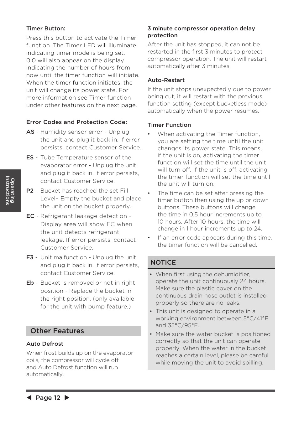Other features | MIDEA MAD20S1QWT User Manual | Page 12 / 46
