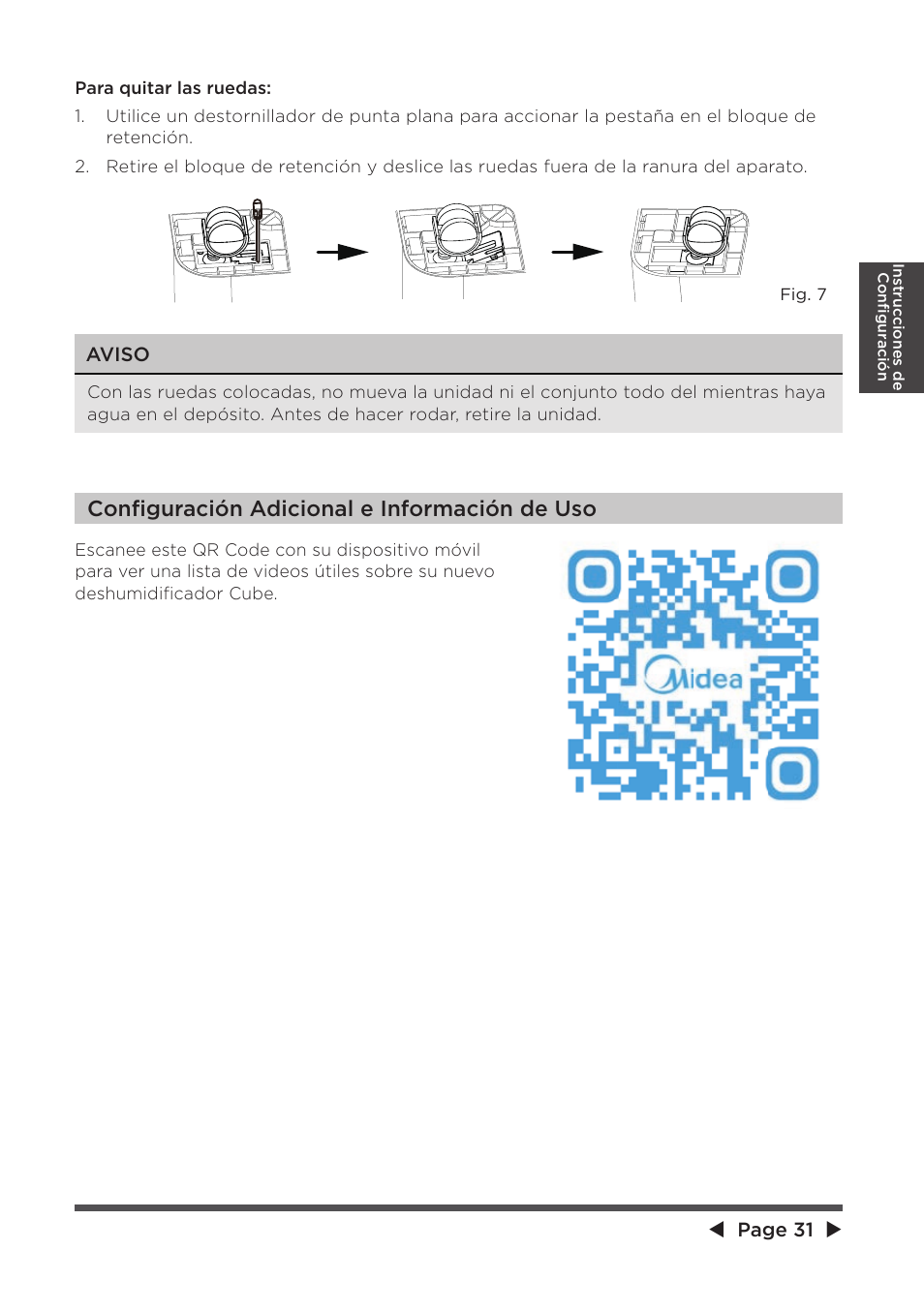Configuración adicional e infor m ación de uso | MIDEA MAD20S1QWT User Manual | Page 31 / 46