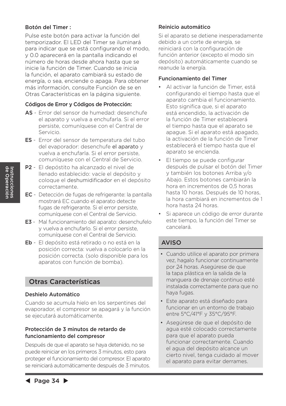 Otras características | MIDEA MAD20S1QWT User Manual | Page 34 / 46