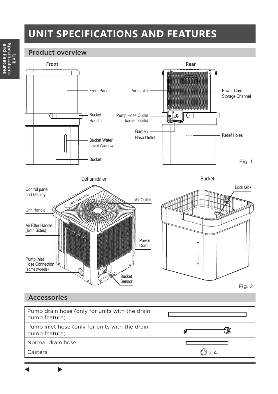 Unit specifications and features, Product overview accessories | MIDEA MAD20S1QWT User Manual | Page 6 / 46