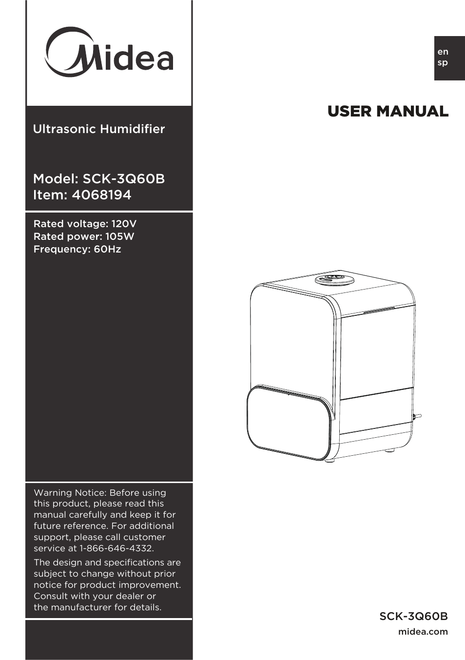 MIDEA Ultrasonic SCK-3Q60B User Manual | 13 pages