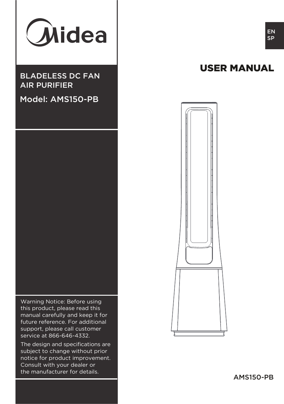 MIDEA 41" Bladeless Tower Fan & HEPA User Manual | 24 pages