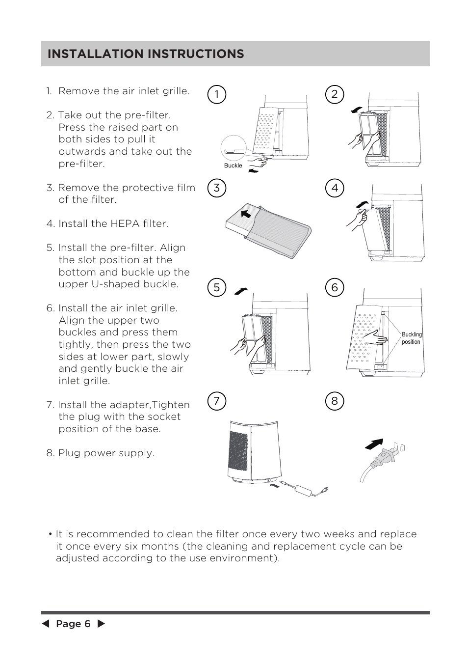 Installation instructions | MIDEA 41" Bladeless Tower Fan & HEPA User Manual | Page 6 / 24