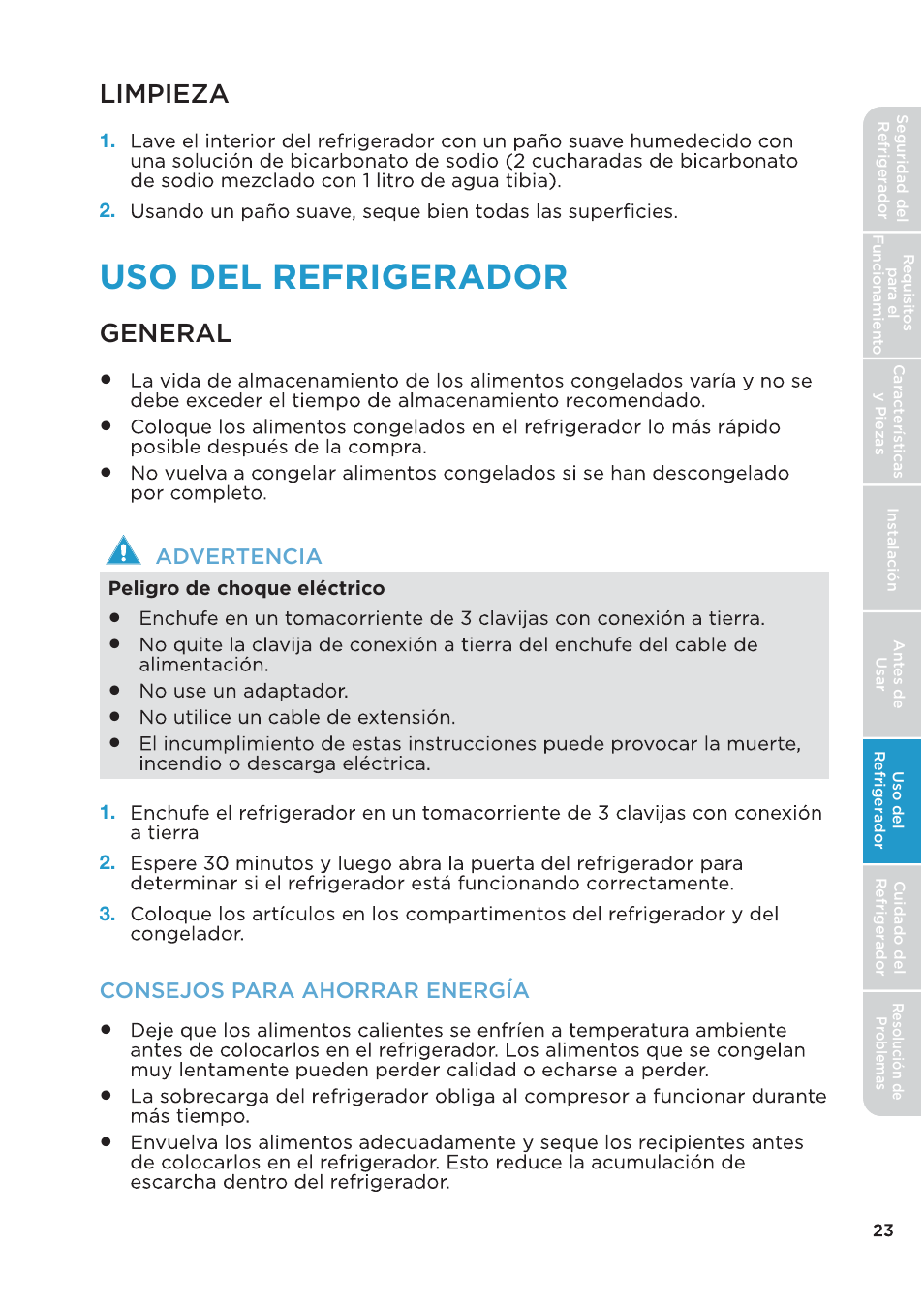 Uso del refrigerador, Limpieza, General | MIDEA 26.3 Cu. Ft. Side-by-Side User Manual | Page 102 / 121