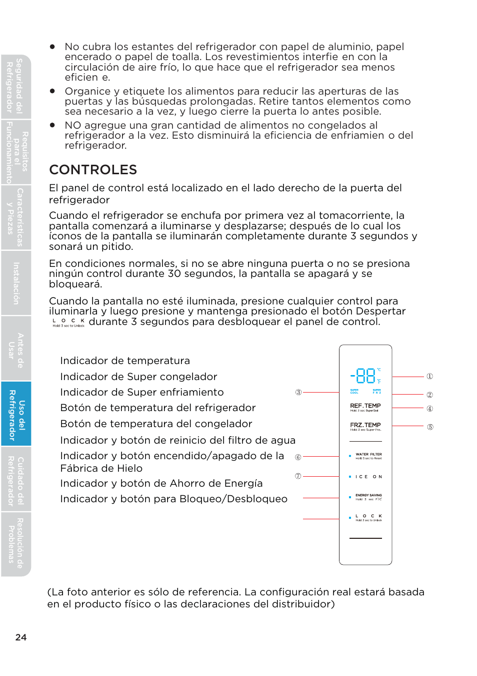 Controles | MIDEA 26.3 Cu. Ft. Side-by-Side User Manual | Page 103 / 121