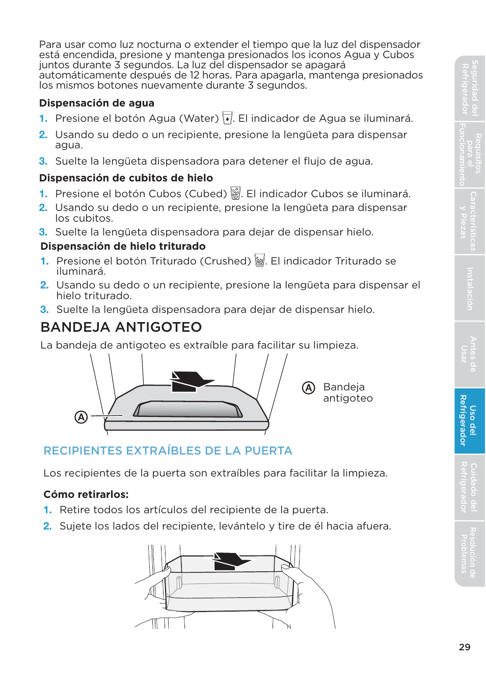 Bandeja antigoteo | MIDEA 26.3 Cu. Ft. Side-by-Side User Manual | Page 108 / 121