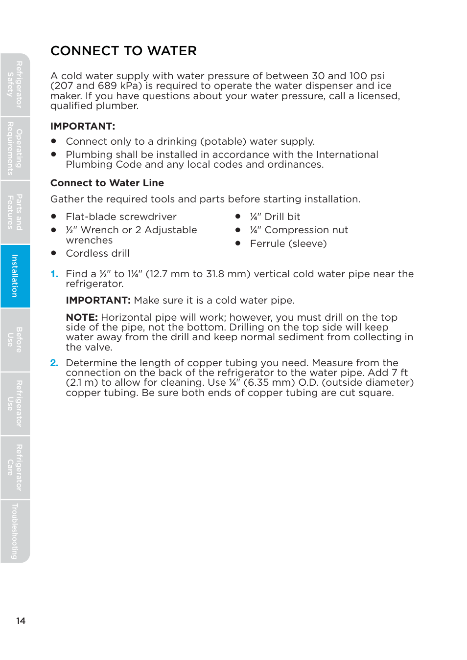 Connect to water | MIDEA 26.3 Cu. Ft. Side-by-Side User Manual | Page 14 / 121