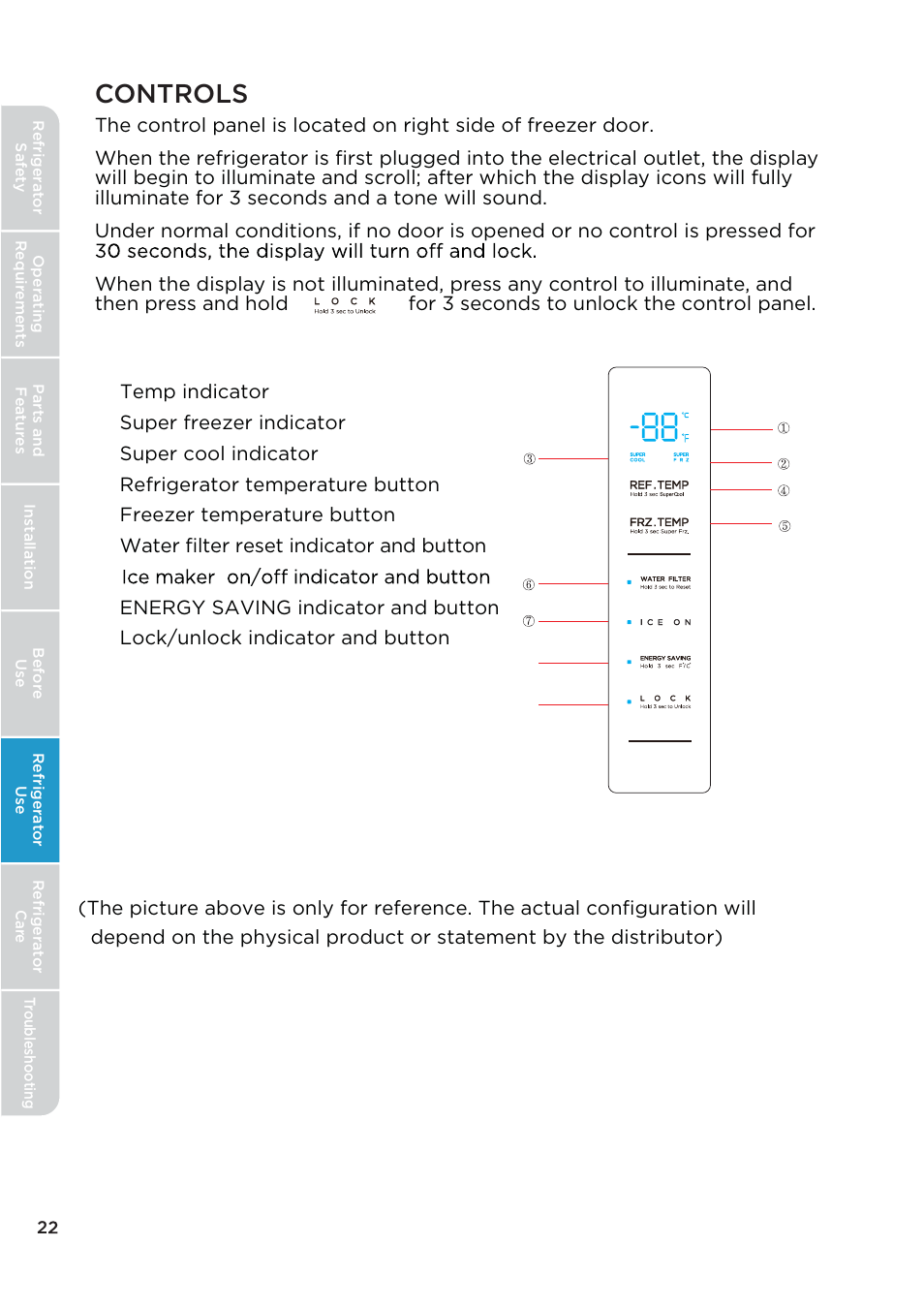 Controls | MIDEA 26.3 Cu. Ft. Side-by-Side User Manual | Page 22 / 121