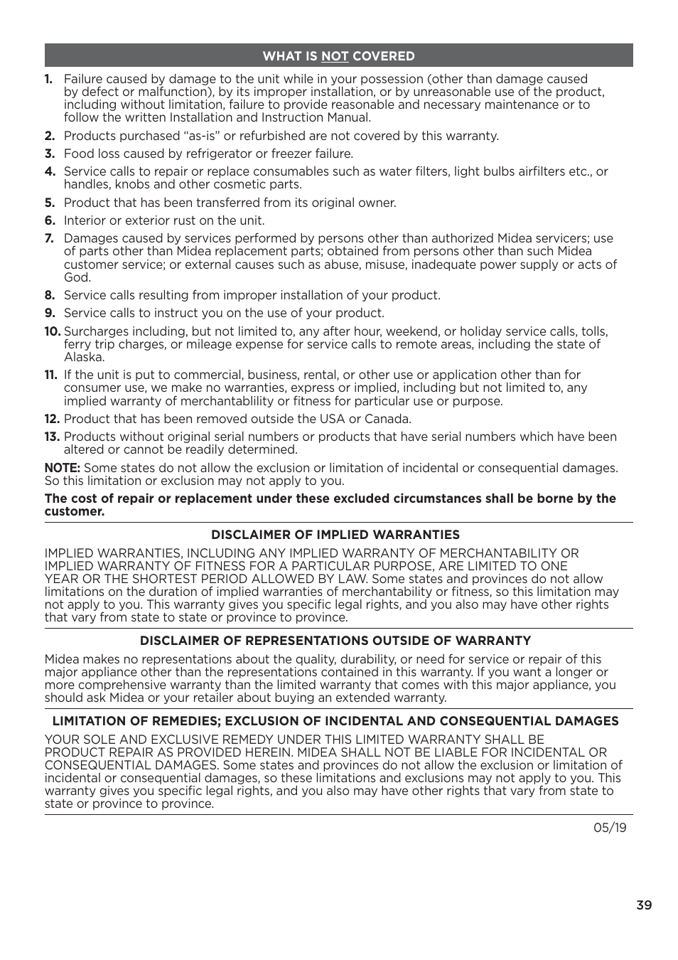 MIDEA 26.3 Cu. Ft. Side-by-Side User Manual | Page 39 / 121