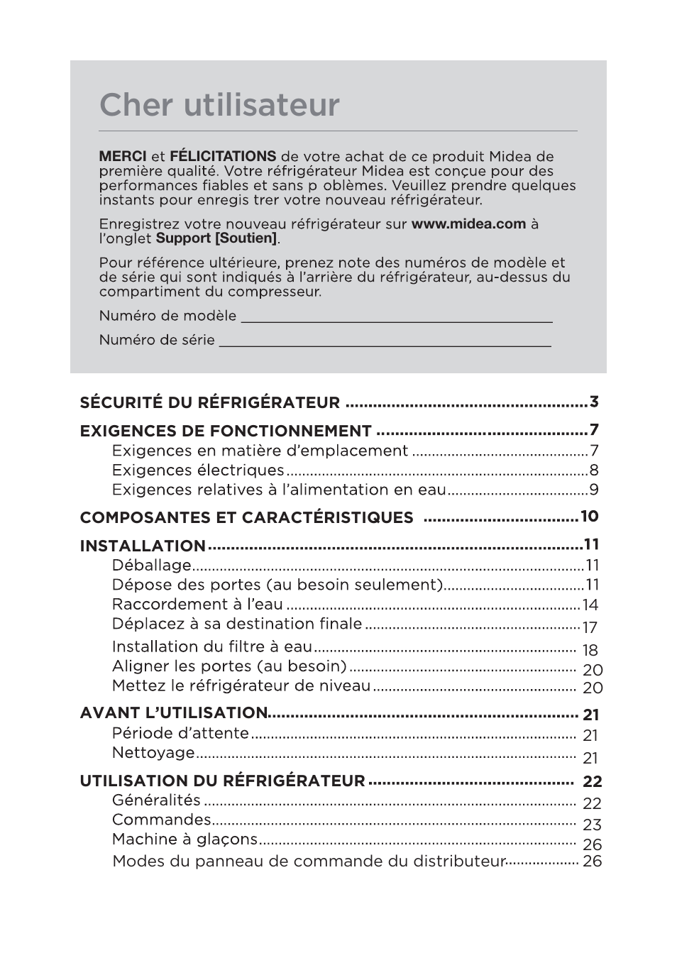 Cher utilisateur | MIDEA 26.3 Cu. Ft. Side-by-Side User Manual | Page 41 / 121